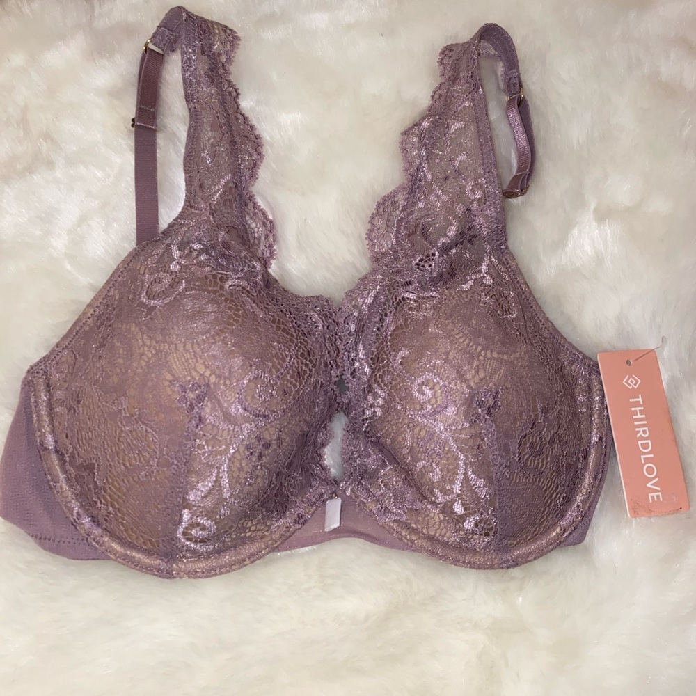 ThirdLove 24/7 Lace Contour Plunge Bra in Crushed Violet Size 32 C and 1/2 NWT